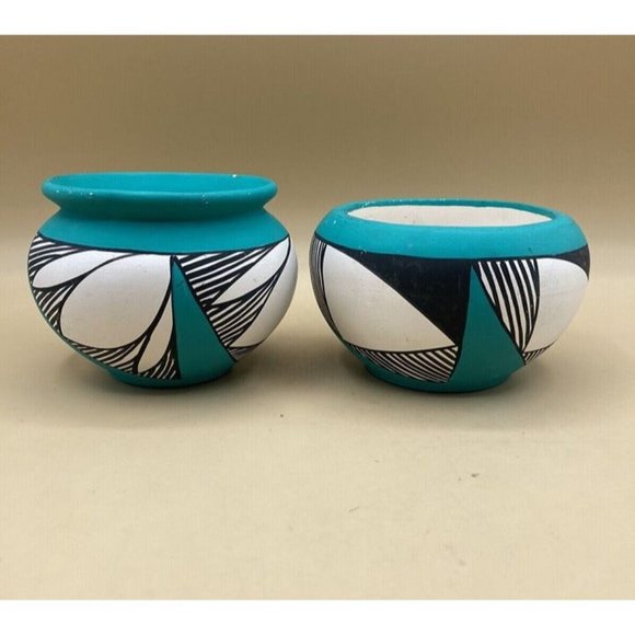 New Mexico 1994 Pueblo Pottery Teal Blue Vase Native American Vessel LOT 2 READ - Picture 5 of 12
